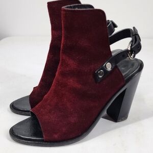 Rag & Bone Wyatt Suede Open Toe Ankle Strap Heel Sandals Burgundy 7.5 37.5